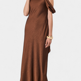 Vestido Largo Asimétrico Dragica en Color Bronce