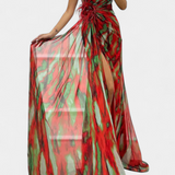 Vestido Blanka Maxi Asimétrico con Patrón Vibrante