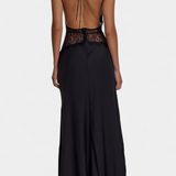 Vestido Largo Martina con Escote Halter y Cintura de Encaje Transparente