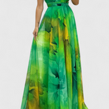 Vestido Maxi Antonija de Chifón con Estampado Floral y Cuello Halter