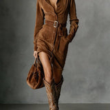 Vestido Mini de Suede con Cinturón Sienna