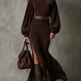 Aurelia™ | Vestido Maxi de Ante Lujo con Cuello Alto