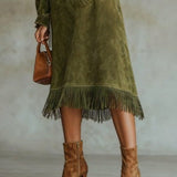 Aurelia Fringe™ | Vestido Midi de Ante Vintage con Cuello Alto