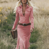 Vestido Midi con Cremallera y Flecos Sierra Western