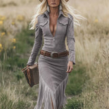 Vestido Midi con Cremallera y Flecos Sierra Western