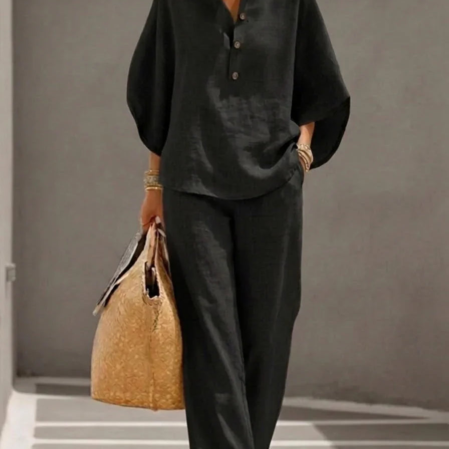 Maribel™ | Conjunto de lino con mangas murciélago y pantalón ancho