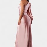 Andrea Vestido Asimétrico con Drapería en un Hombro
