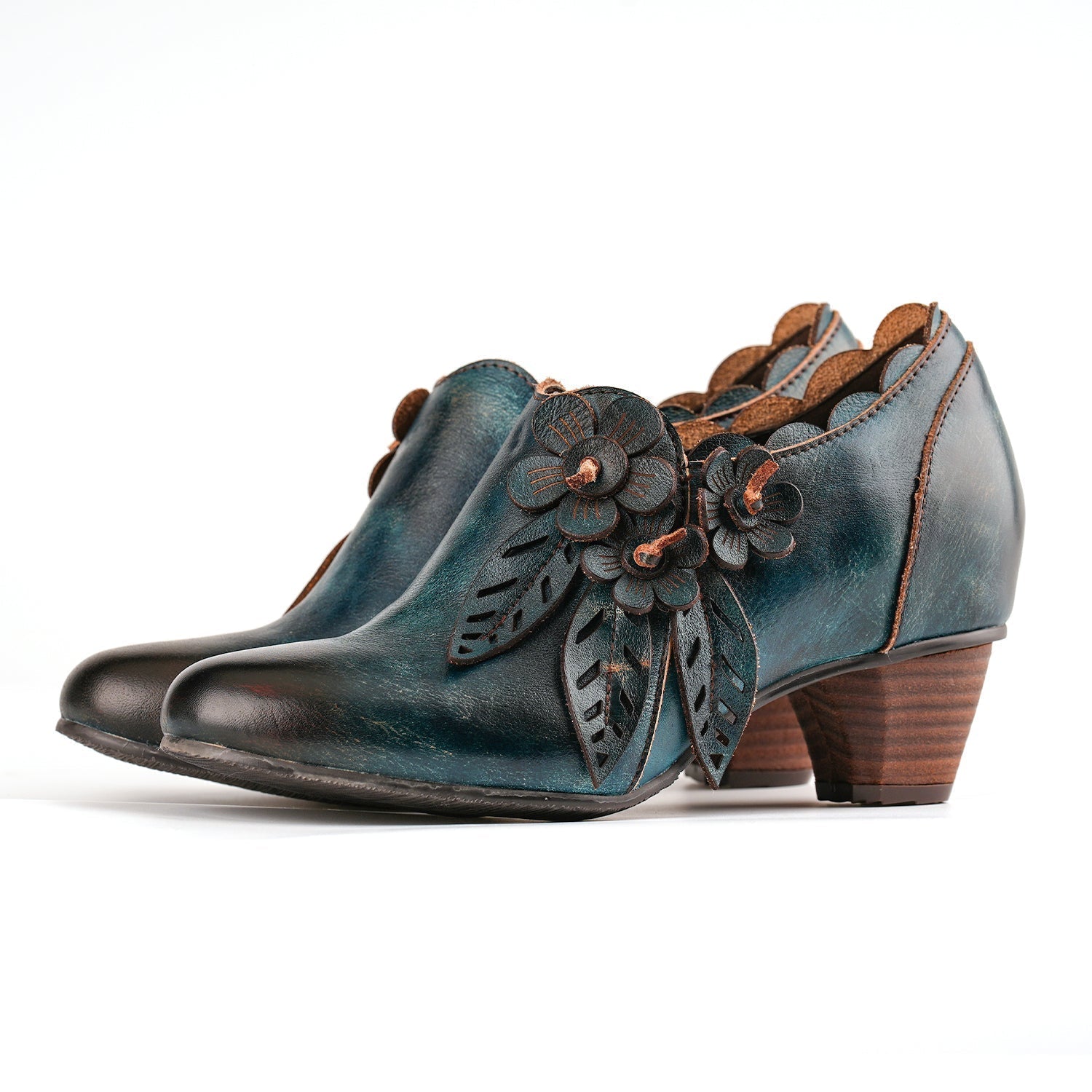 Wanda - Zapatos de cuero con flores