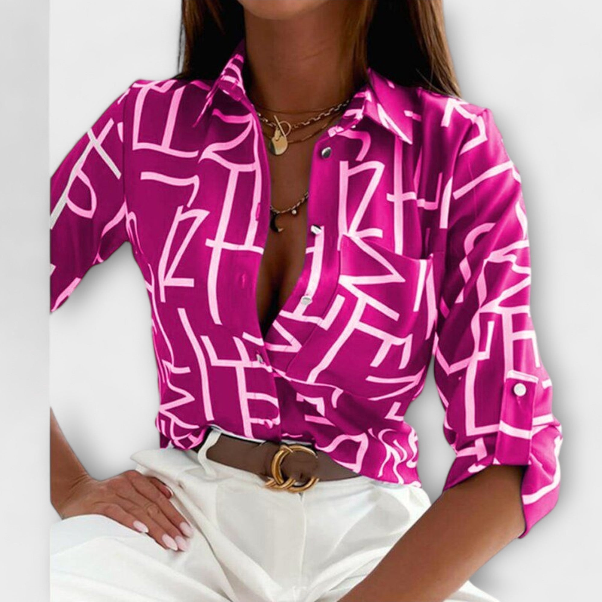 Ljubomira – Blusa Geométrica Sofisticada