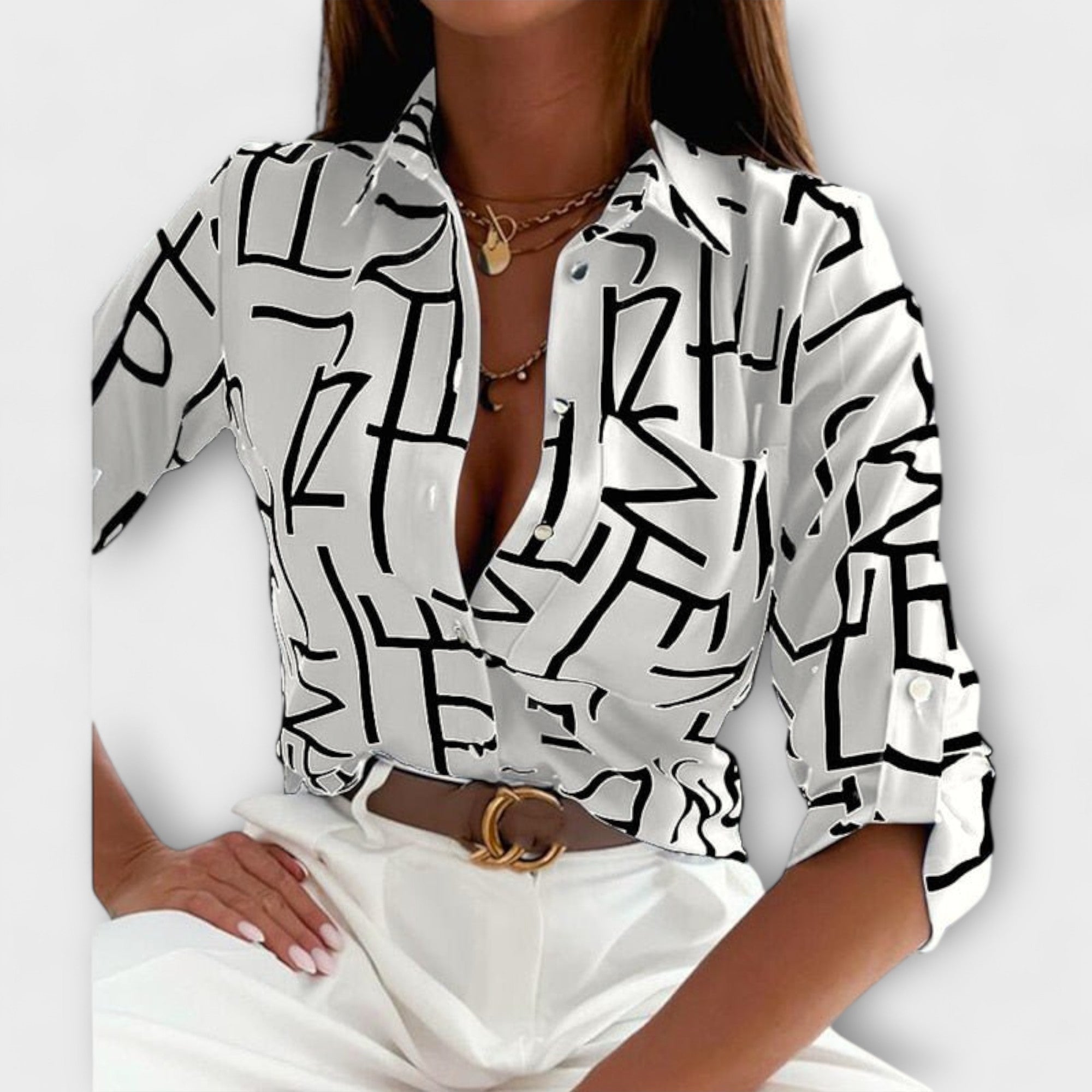 Camila – Blusa Geométrica Sofisticada