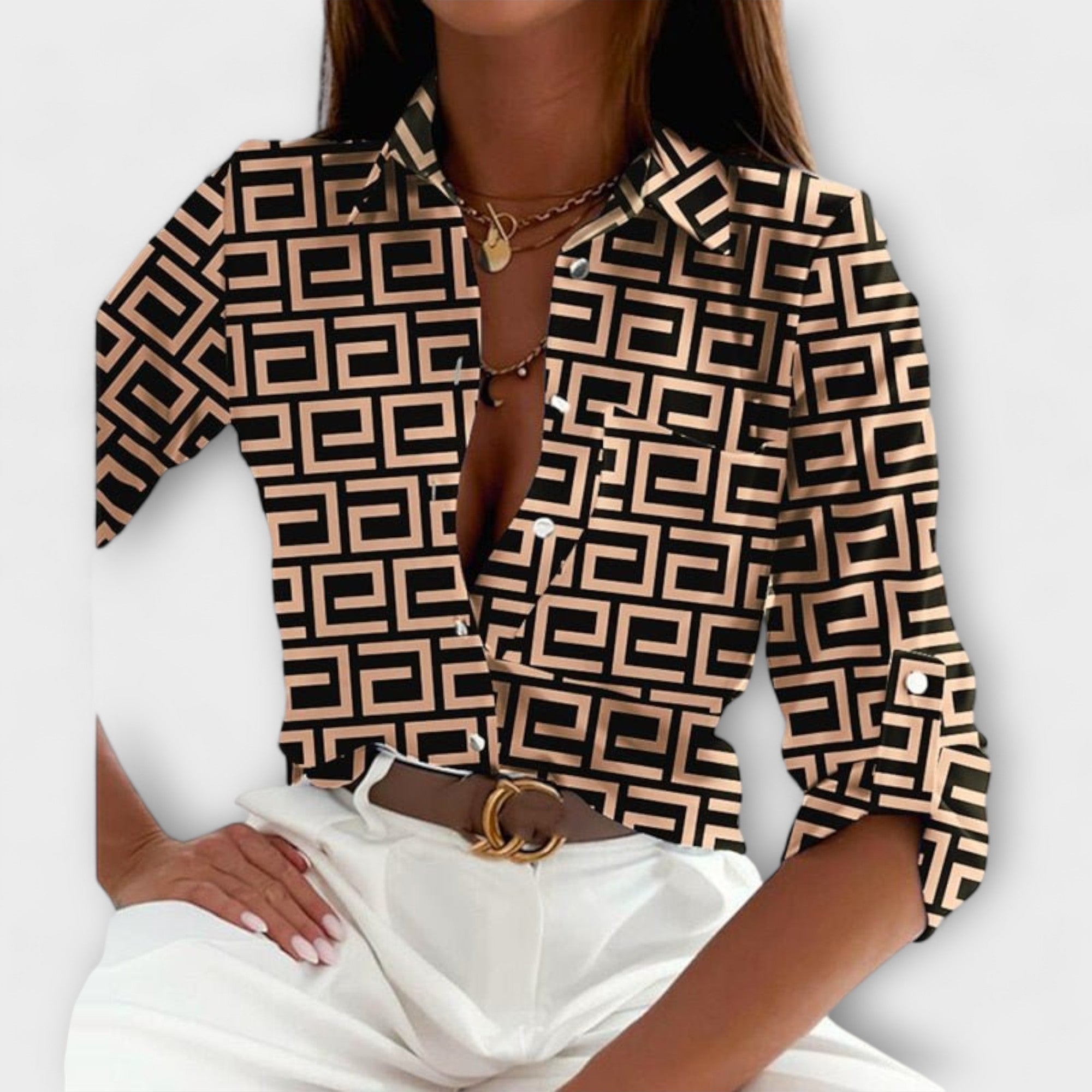 Ljubomira – Blusa Geométrica Sofisticada
