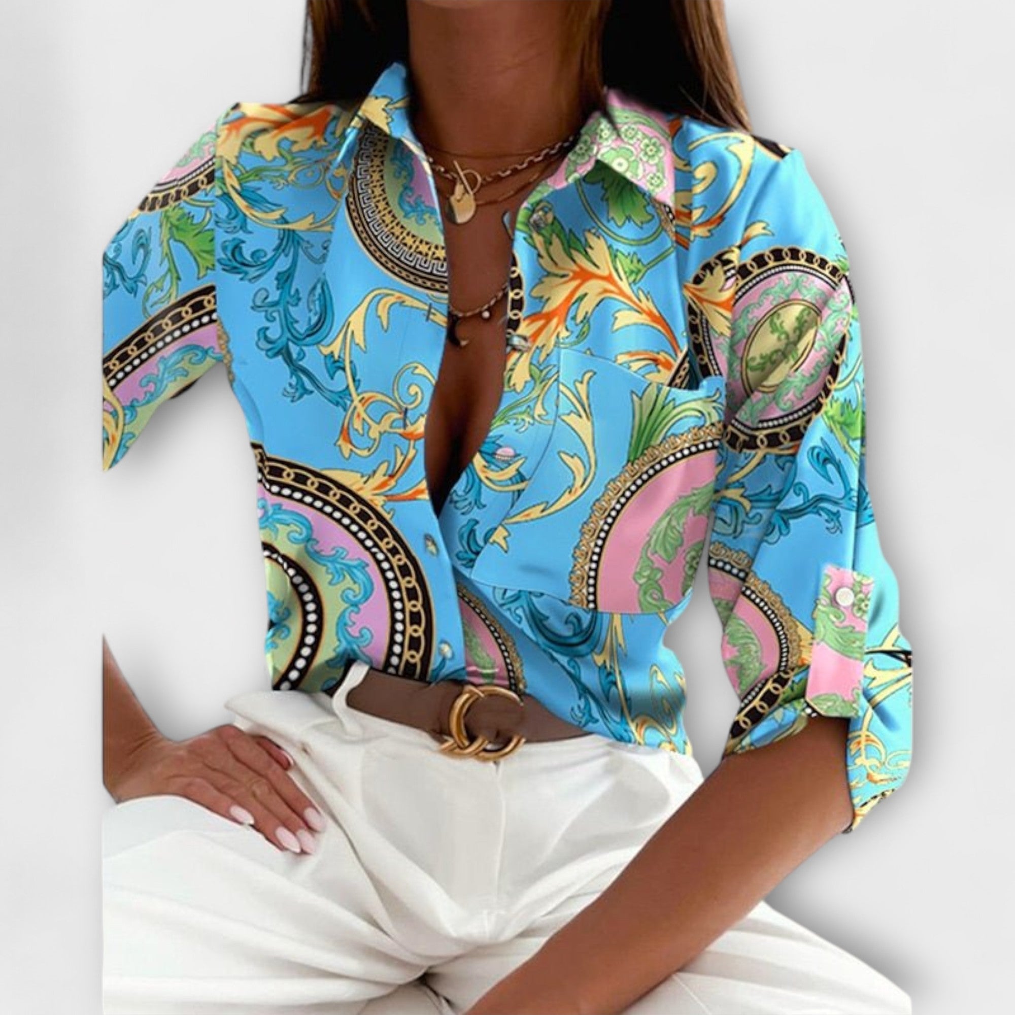 Camila – Blusa Geométrica Sofisticada